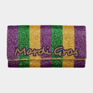 Mardi Gras Beaded Message Clutch / Crossbody Bag
